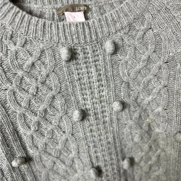 J. Crew • Green Lambswool Pom Pom Cable Knit Sweater - Picture 5 of 5